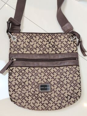 Tommy Hilfiger Brown Monogram Jacquard Crossbody Bag Purse